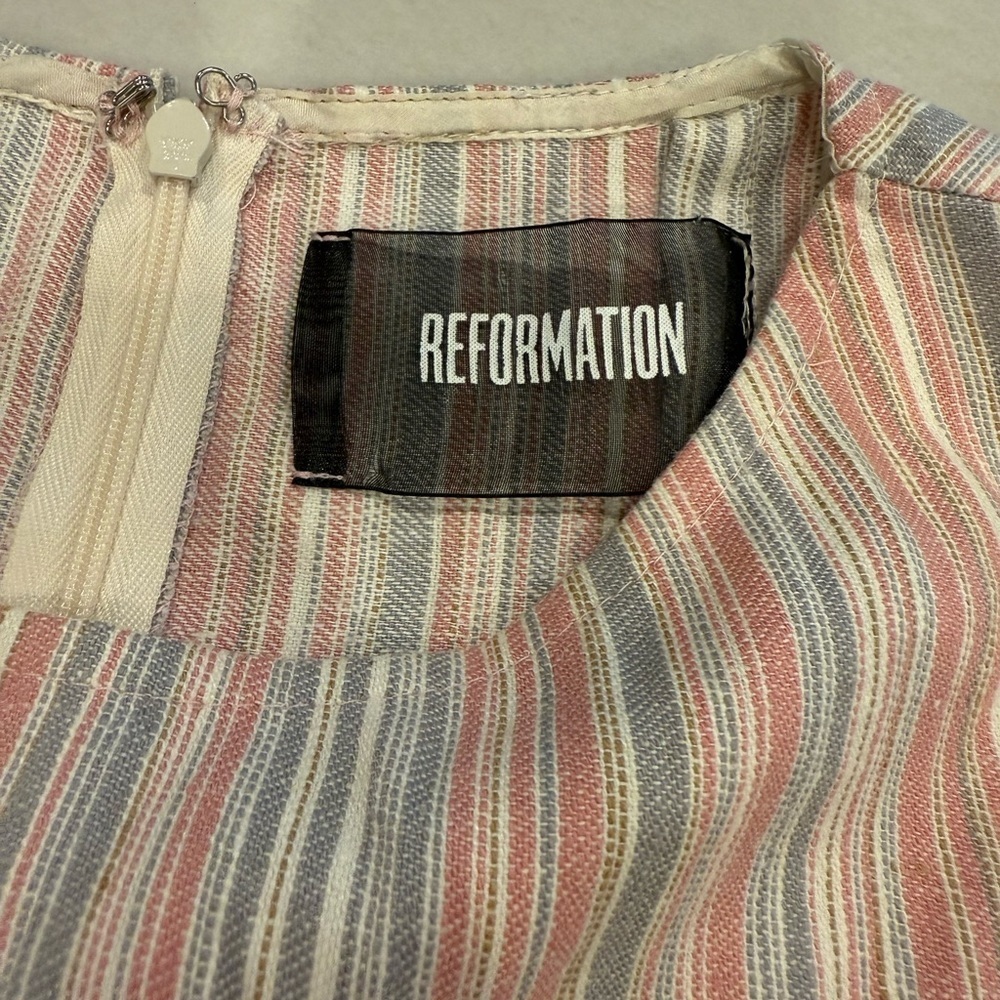 Reformation Dress Size 6 Pink Gray Striped Linen Sleeveless - Picture 3 of 10